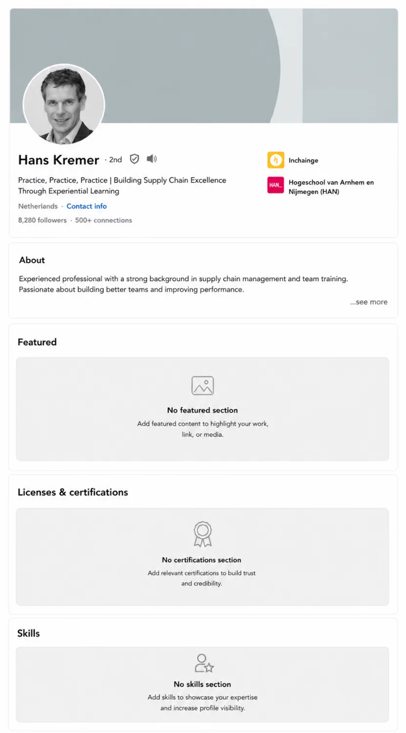 Hans Kremer’s LinkedIn profile before the rebuild